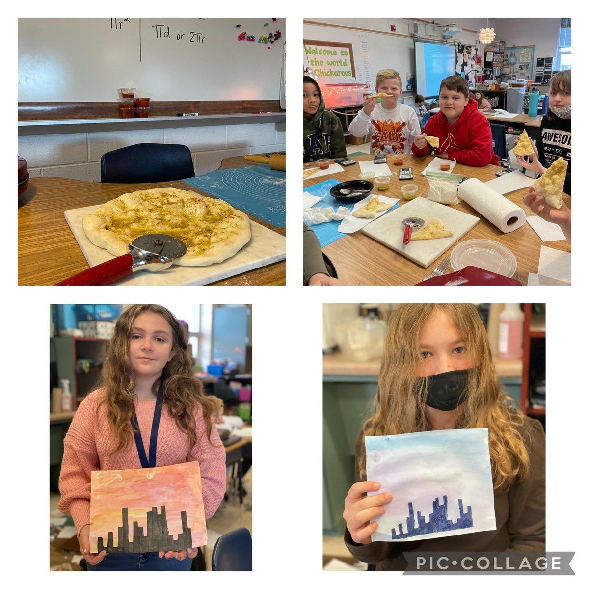 AmySnow5th's tweet photo. When it’s Pi day and part of your math curriculum you get to enjoy making pizza, playing games, and doing art with the kiddos!  #Oneccps #TeamCurtis https://t.co/1EWWspQA38
