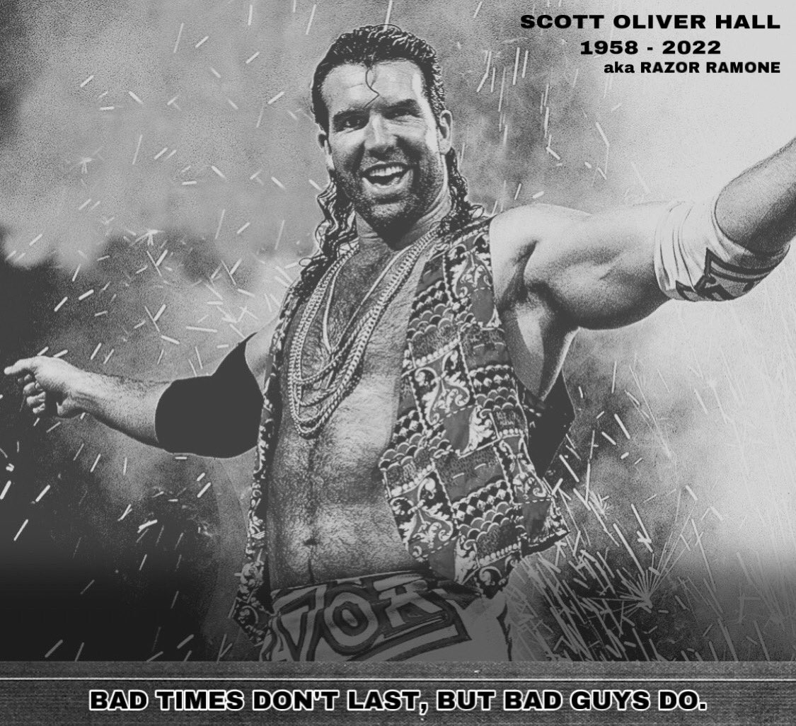 TalentDisplay's tweet photo. Scott Hall is a legend. RIP

#ScottHallForever 
#RazorRamone
#Chico https://t.co/g9hQn6QlN5