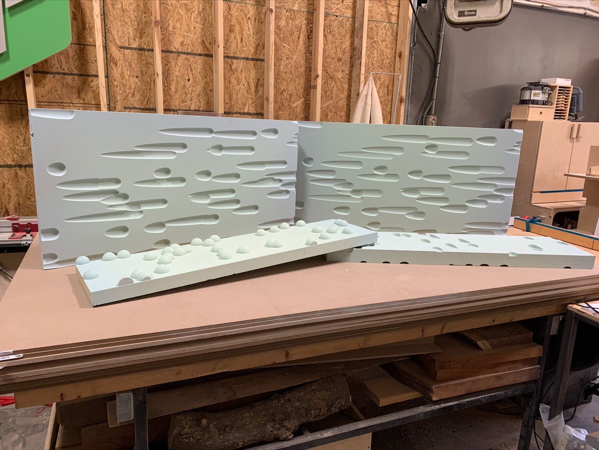 GBBNArchitects's tweet photo. #MakingMonday: Design studies for precast concrete panels (CNC router, high-density foam). Weβre testing our parametric script results for size, depth, density, and shadow. The frit pattern echoes the patina will develop on the walls inside. https://t.co/7dVvhSPMTn