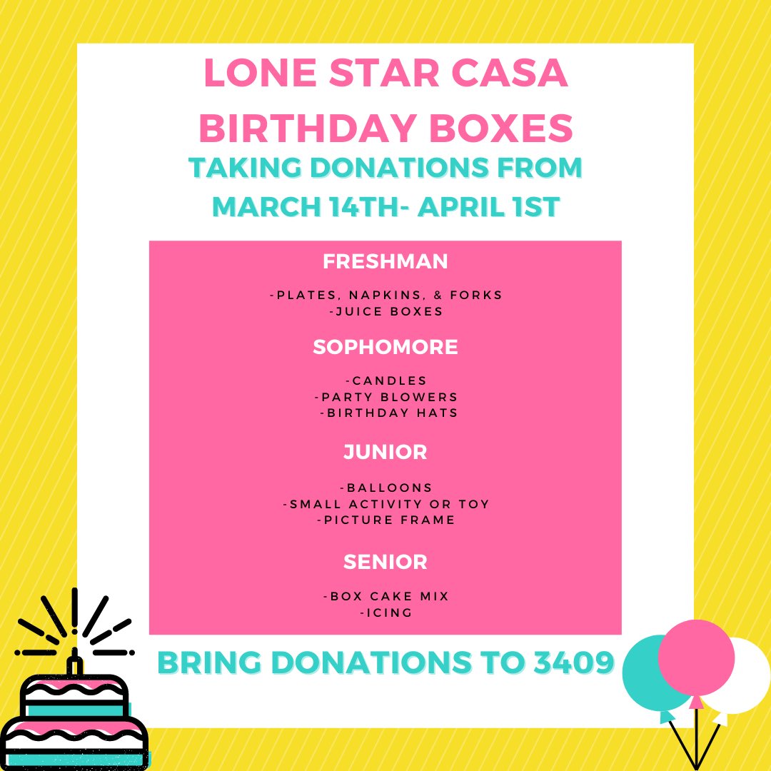 Lone Star Casa donations began today! Leadership classes began “clipping” info to backpacks, so make sure to scan the access code for items to bring by grade level!!