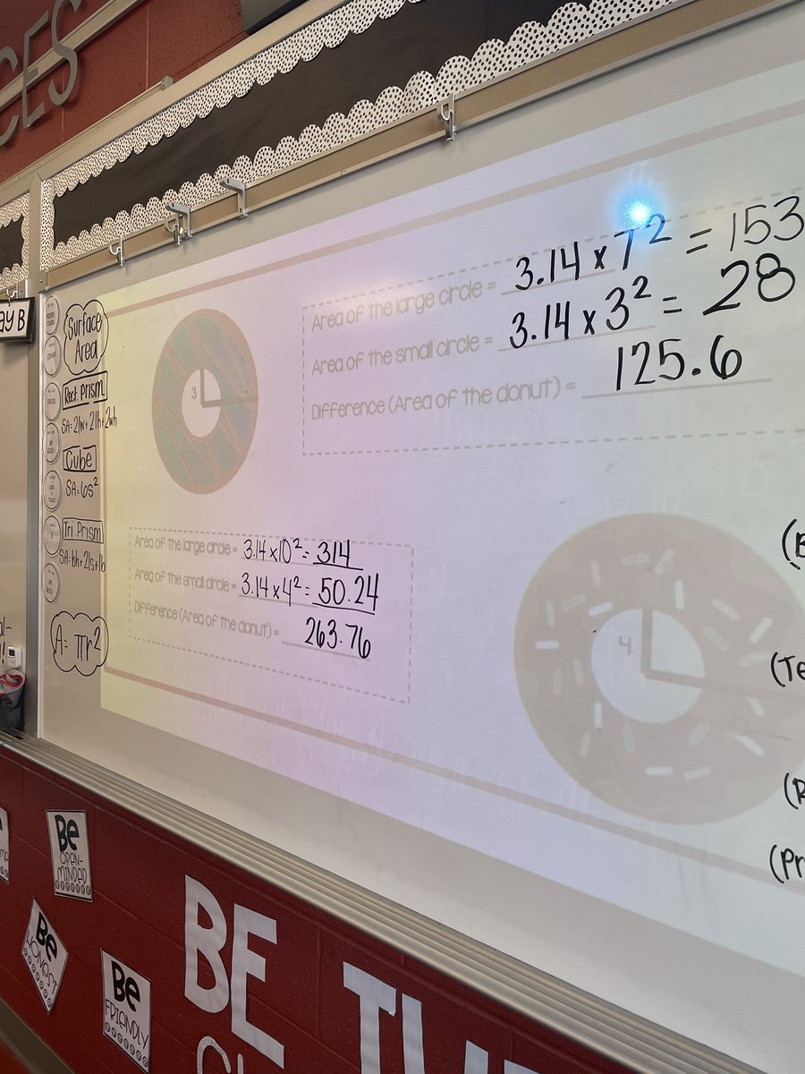Miss_KPruitt's tweet photo. The SWEETEST way to celebrate Pi Day! Finding the area of a donut &amp; exploring Pi! 🍩 🍩🍩 

@HambrightElem https://t.co/mmx18ivxGw