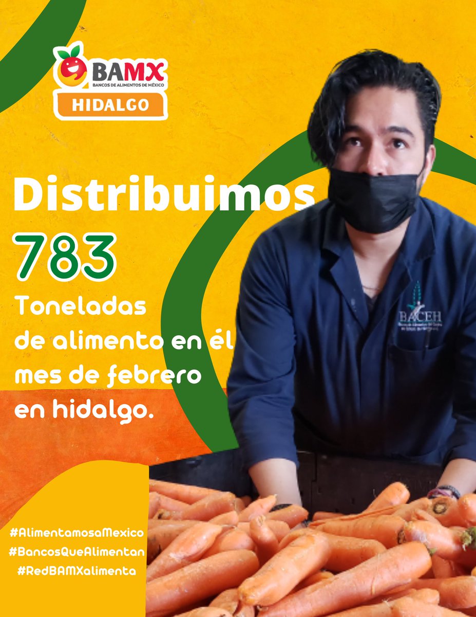 Mes con mes seguimos luchando en contra del desperdicio de alimento y  la carencia alimentaria en hidalgo, ¡juntos logramos más!
#bamxhidalgo #BancosQueAlimentan