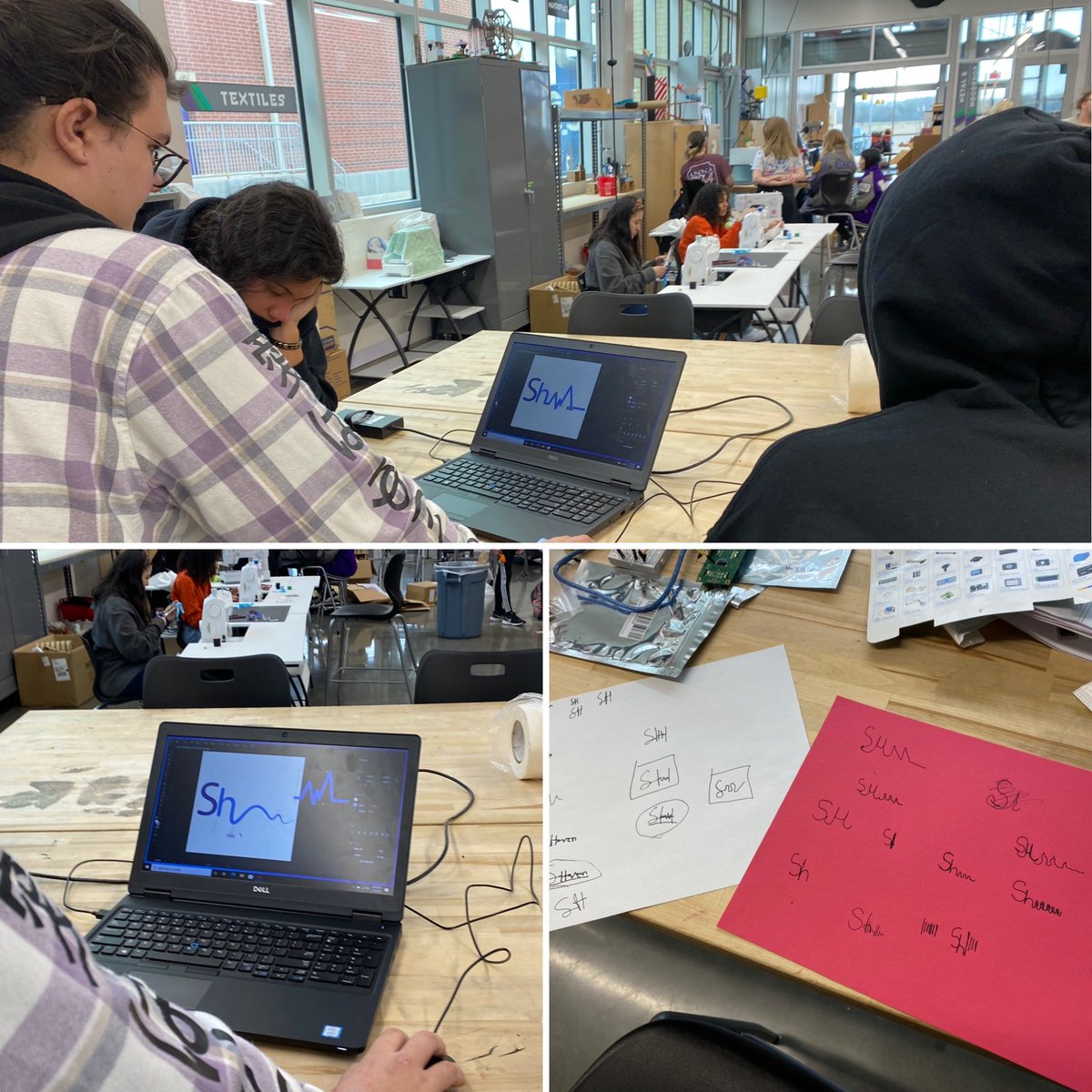 AISD_Makerspace's tweet photo. Team “Sound Haven” at AnnaHS is pulling together to get a refined prototype, logo,pitch w/video edit completed! From idea to invention, CAD(Ninja Flex &amp; ABS combo),sewing, graphic design,AV,marketing,&amp; electronics. #teamwork #projectinvent #makerCARE https://t.co/Rch77lrtiS