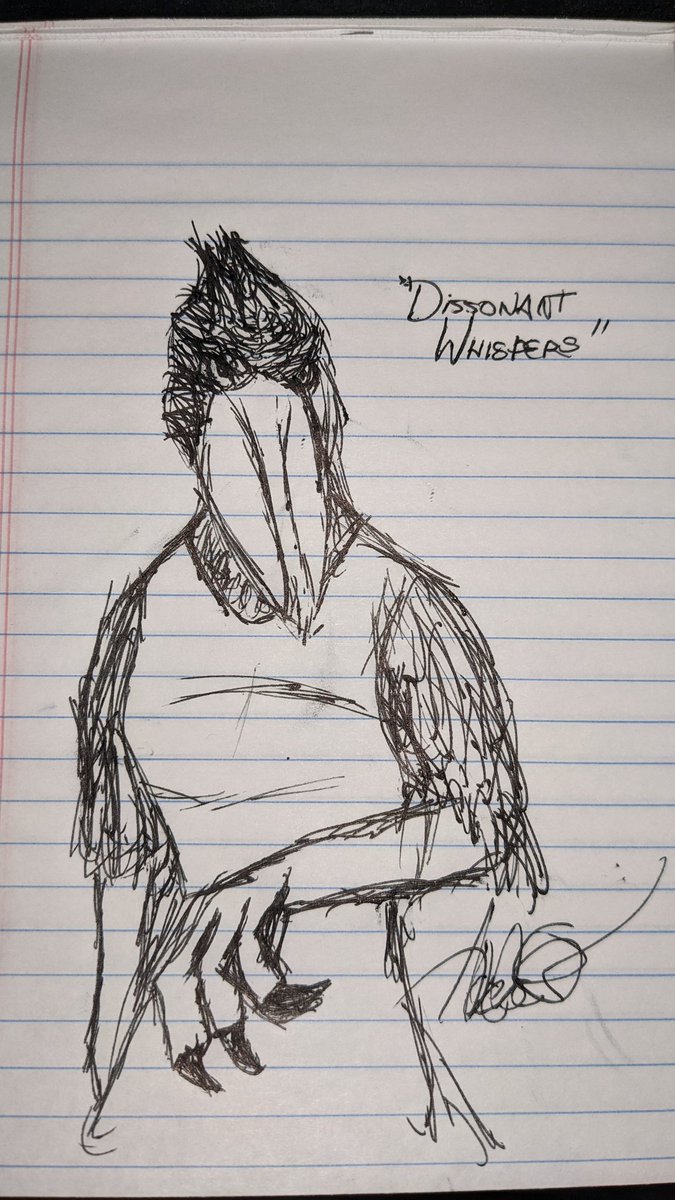 VT_MageSona's tweet photo. So I'm playing D&amp;D with @FaeyUmbrea as a Kenku shadow sorcerer named "Dissonant Whispers" and anyway here's a crummy sketch of what I think she looks like #dndart #rkgk idk. Watch us next on the 26th! https://t.co/dRMHz4UhvL
