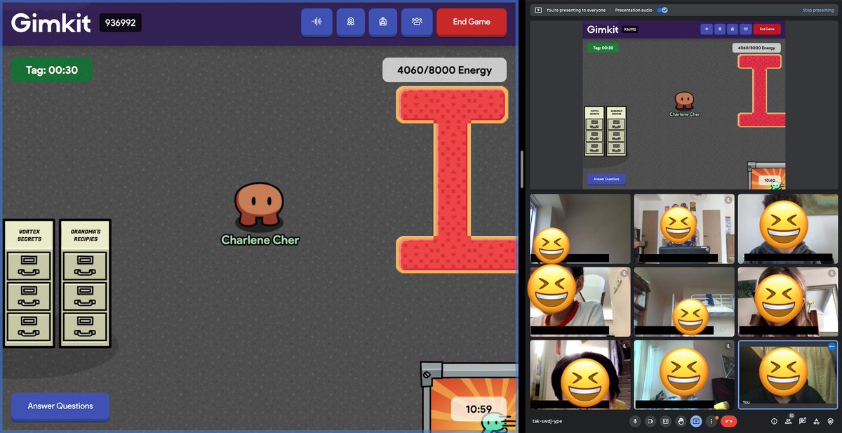 Ms_Charlene_C's tweet photo. We LOVE @gimkit! My Ss had so much fun practising multiplication facts on their new mode: Tag Domination! Thanks to @JoshGimkit for making user-friendly edits for young learners that works great over virtual learning! https://t.co/N3AMptTupj