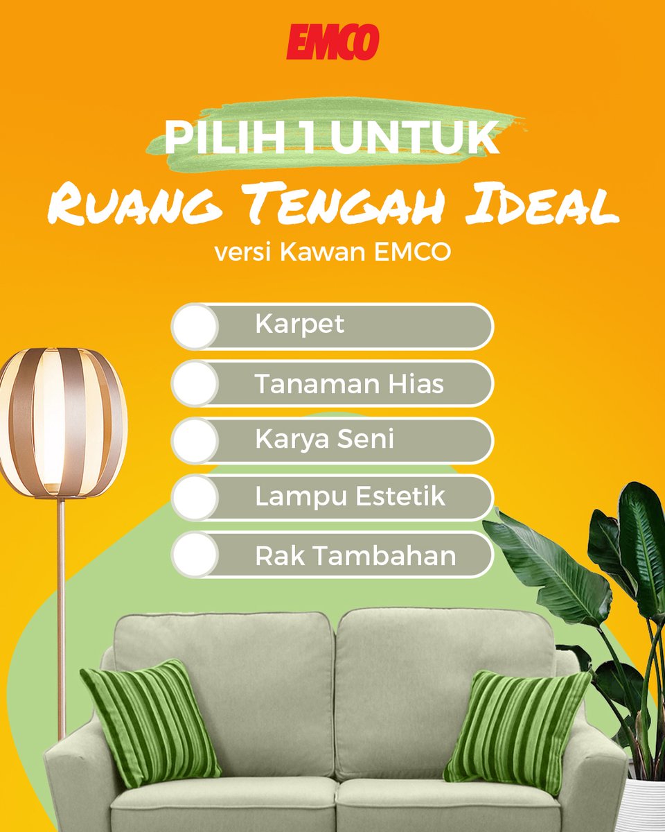 EMCOPaint's tweet photo. Kalau cuma bisa pilih 1, apa yang akan Kawan EMCO pilih agar ruang tengah makin ideal? Share di kolom komentar yaaa!

#EMCOpaint #EMCOlux #catkayubesi #ideinterior https://t.co/GyRdU8g6Uc