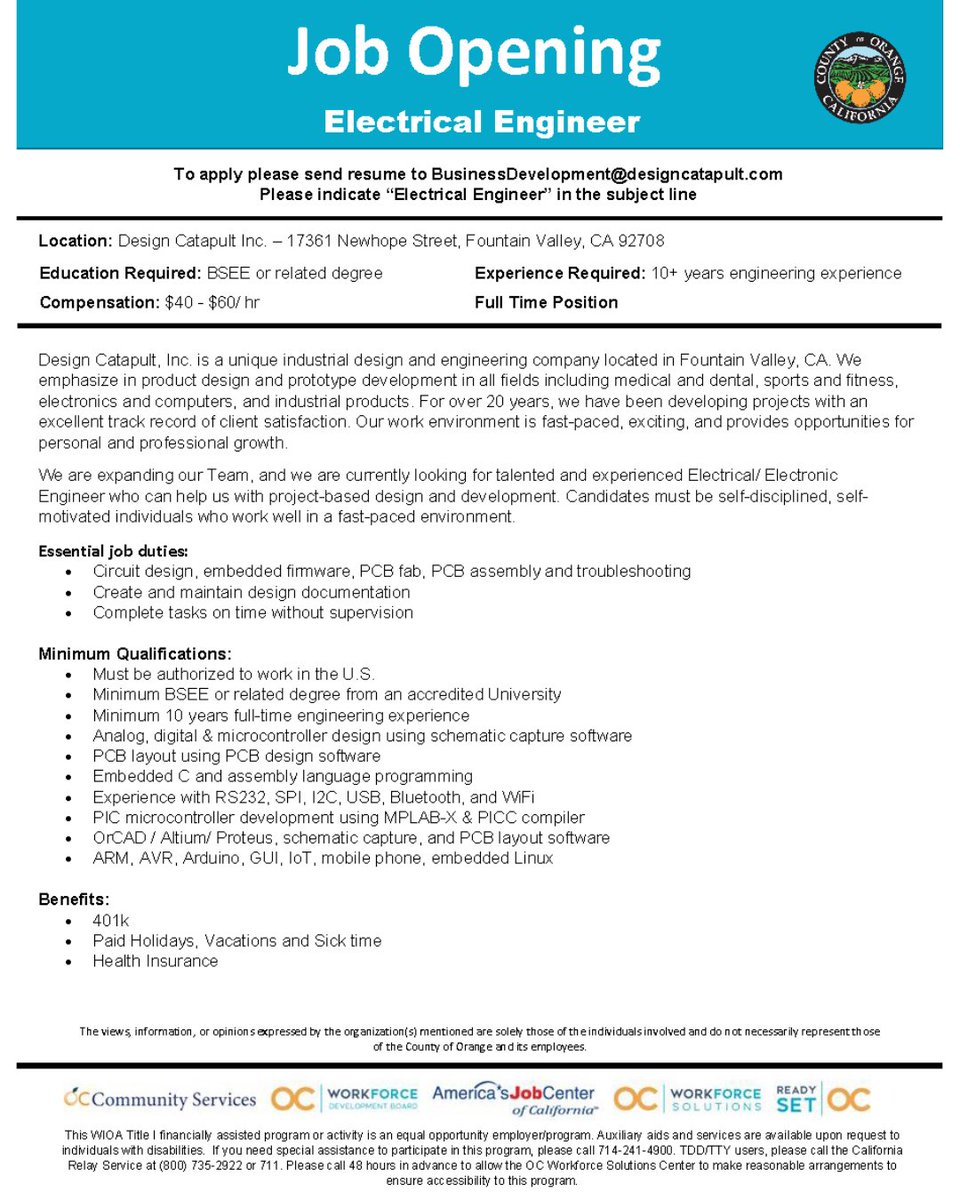 oc_workforce's tweet photo. #EmploymentOpportunity: Design Catapult

For questions or more information:
💻 Visit https://t.co/XN55NMqTC7
📞 Call the OC Economic and Business Recovery Call Center at 714-480-6500

#OCWorksTogether #OrangeCounty #Employment #JobSeekers https://t.co/1pYAgngJWW