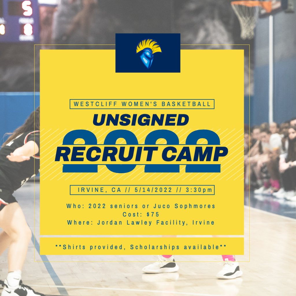 westcliffu_wbb's tweet photo. All of you seniors and junior college sophomores still looking for a great opportunity for next year… Get ready and save the date for our unsigned recruit camp in May! #unsignedrecruit #womensbasketball @athletics_wu https://t.co/aVhXnwQ3la
