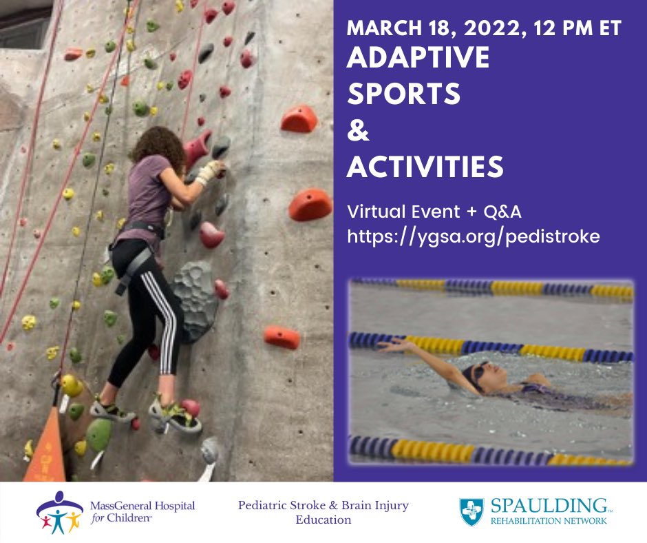 Come learn about adaptive sports this Friday at noon ET! Register here: partners.zoom.us/meeting/regist… #pediatricstroke