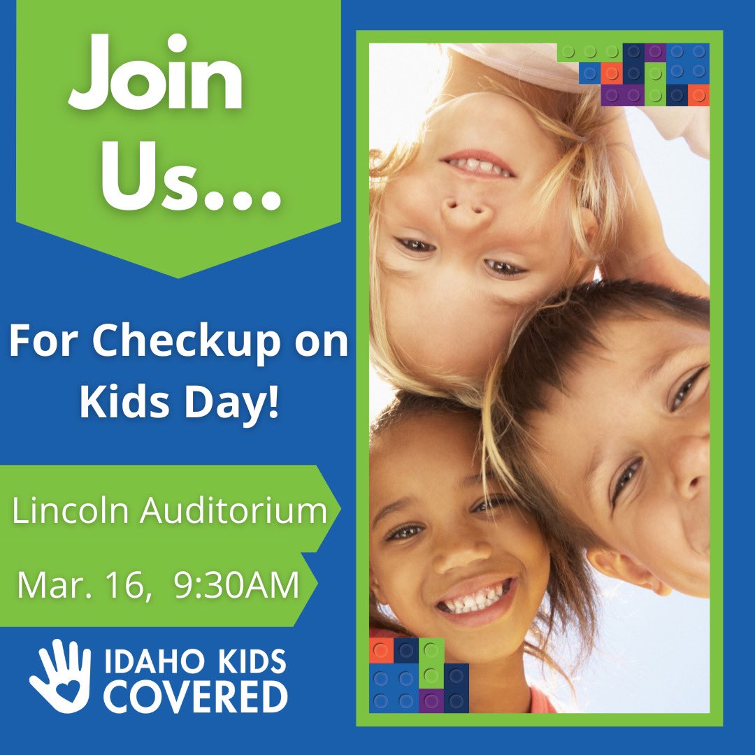 Join us Wednesday morning either virtually or in person for Checkup on Kids Day! It's time to take a look at health coverage and care trends impacting Idaho kids and their health! Register here: bit.ly/3HH4rZy
