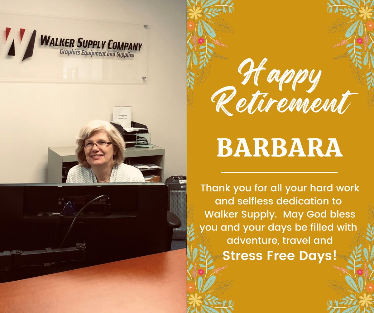 Companies like Walker Supply don’t survive without people like Barbara Martin.  We are eternally grateful for her years of dedication, her outstanding work ethic and her consistently positive attitude.
Thank You Barbara!