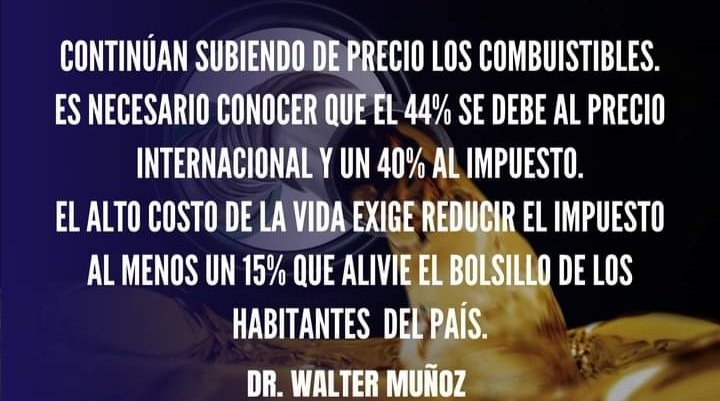 Se debe de disminuir el impuesto a los combustibles al menos en un 15% para aliviar el bolsillo de todos los habitantes de nuestro país.