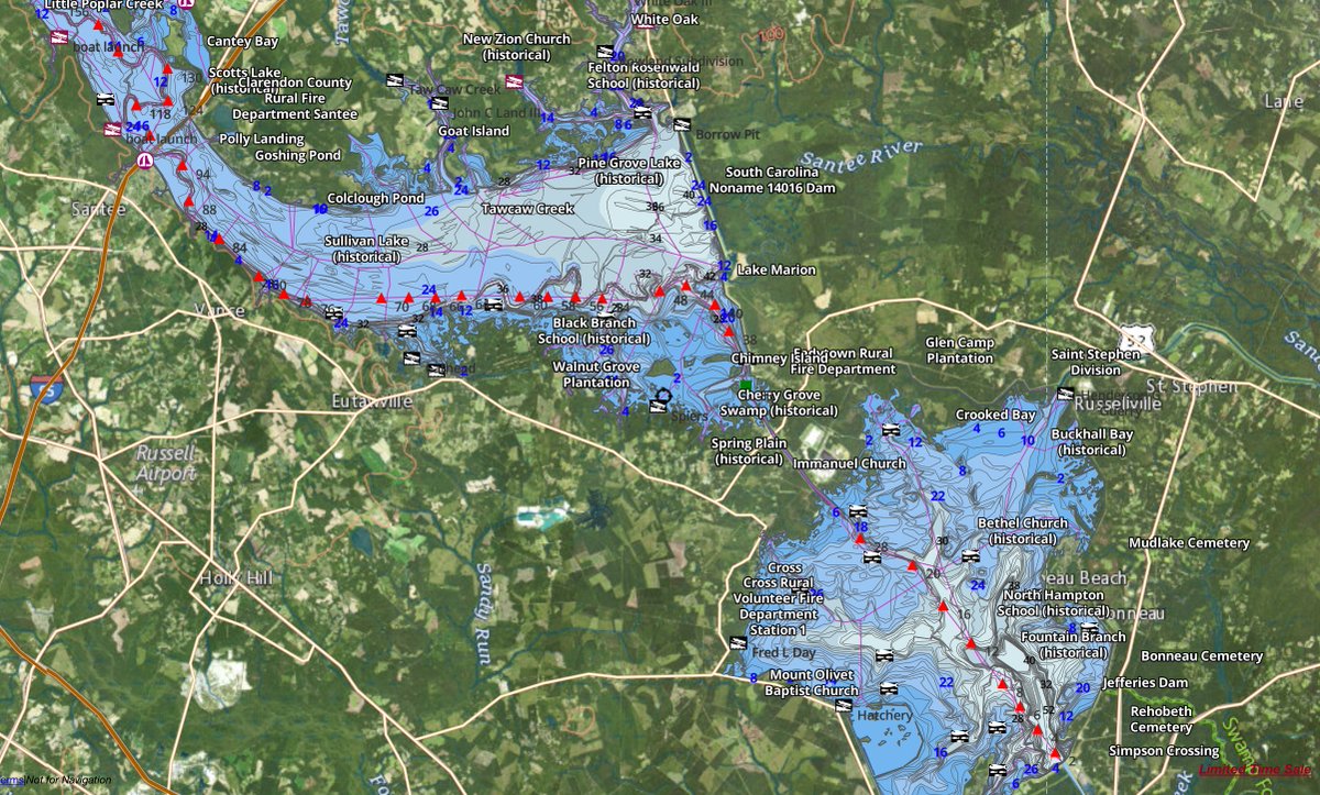 Santee Cooper Lakes Fishing Depth Chart by i-Boating (https://fishing-app.gpsnauticalcharts.com/)