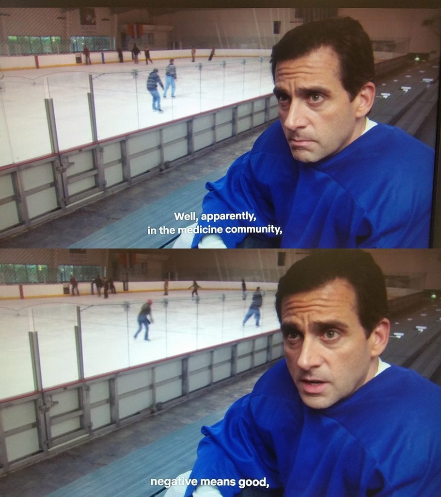 mabel750's tweet photo. Dos años de pandemia y sigo recurriendo a esta escena de The office cuando alguien dice que ha dado negativo. https://t.co/rlVXDjJ8ZP