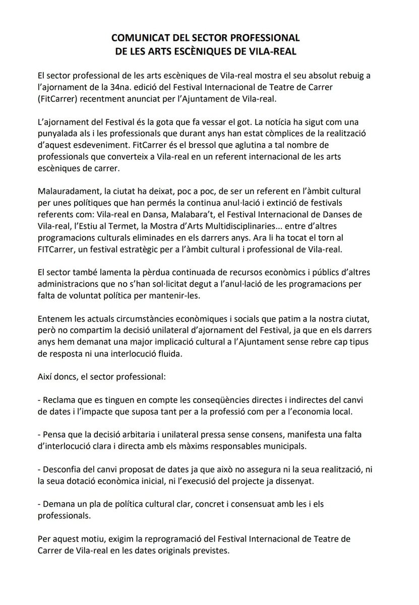 SoniaAlejo1's tweet photo. El FITCARRER de maig en perill. Els artistes de carrer necessiten este espai per a mostrar el treball a l'inici de temporada. https://t.co/Lz5dGkcRM8