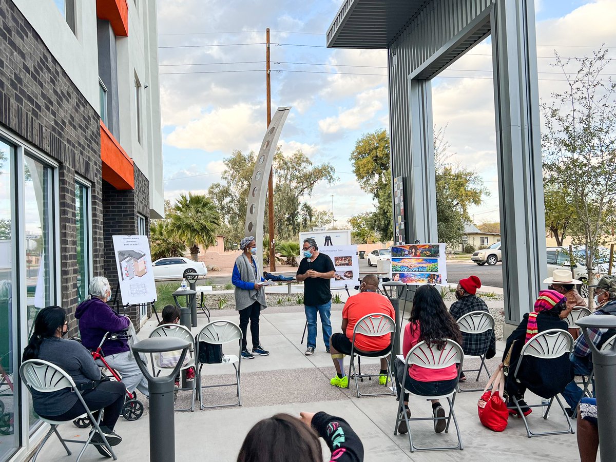 PHXHousing's tweet photo. By listening to the stories of Edison-Eastlake residents and community members, accomplished artist, Hugo Medina will conceptualize the design for 2 vibrant, expressive murals at Soluna Apartments. #publicart #HugosArt #communityengagement https://t.co/cdJBGzYyhT