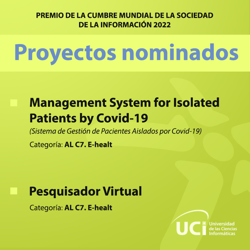 universidad_uci's tweet photo. ¡Estamos muy entusiasmados! Dos proyectos desarrollados por jóvenes de nuestra universidad, están nominados a los Premios de la Cumbre Mundial de la Sociedad de la Información #WSIS 2022. ¡Apóyanos con tu voto!👉 https://t.co/bt4YEFYaLZ @DiazCanelB @raydelmp @CubaMES @WSISprocess https://t.co/fmlpT6vcSx