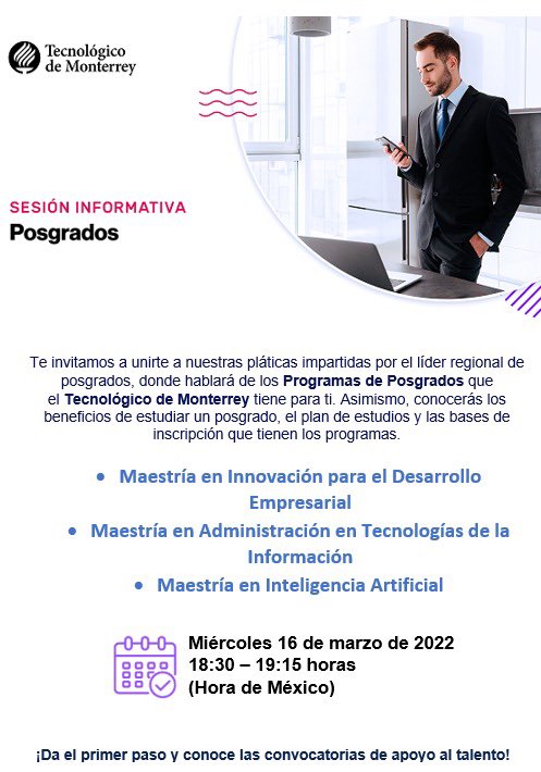 MLopezMendez's tweet photo. Te invito con mucho gusto a la sesión informativa sobre Posgrados, el miércoles 16 de marzo a las 18:30 horas (Tiempo del centro) Regístrate aquí: https://t.co/OOqPtxTsaY https://t.co/oeCIrGEwaY