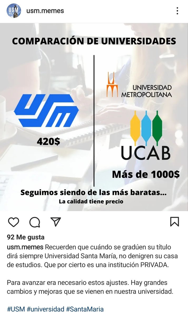 milirondon18's tweet photo. Es totalmente absurdo comparar la USM con la UCAB.
Y por algo fue que decidimos estudiar en la USM y no en otra/s.
Dejen de querer justificar lo injustificable PORFAVOR!
Ojo: Protestar no es denigrar.
#Dosmodalidadesusm #NOALAUMENTODELSEMESTREUSM https://t.co/j4LNYhjTBq