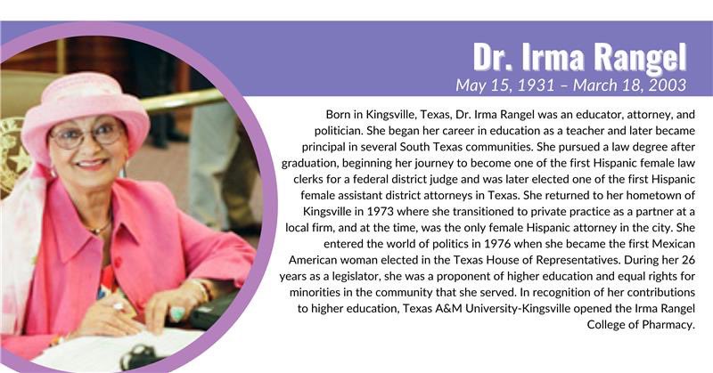 US Rep. Filemon Vela (@repfilemonvela) on Twitter photo This week, join me in celebrating #WomensHistoryMonth by recognizing some of the most influential women of #TX34.  Today, we highlight the legacy and life of Dr. Irma Rangel. See below to read more about Dr. Rangel. This week, join me in celebrating #WomensHistoryMonth by recognizing some of the most influential women of #TX34.  Today, we highlight the legacy and life of Dr. Irma Rangel. See below to read more about Dr. Rangel.
