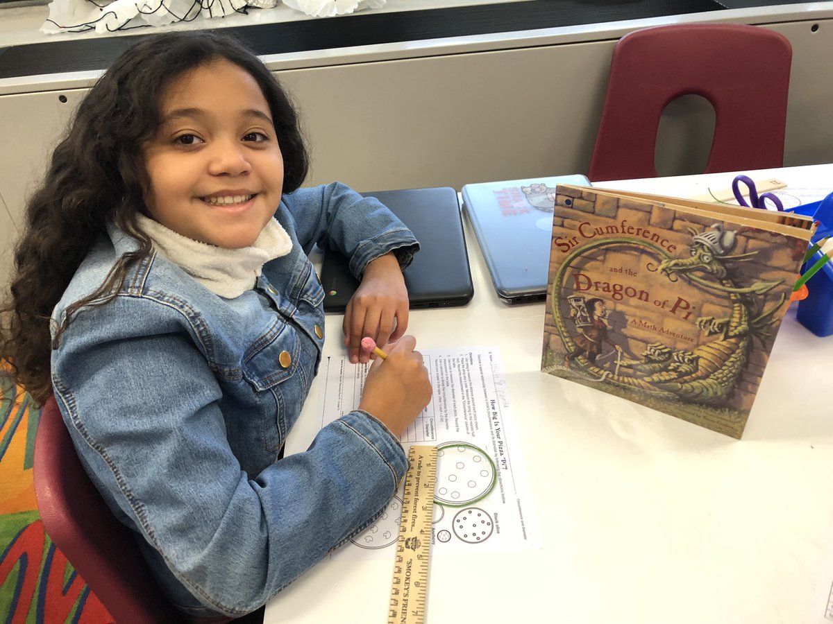 GrabowskiC's tweet photo. Circumference and the Dragon of Pi for Pi Day - Pizza Pi activity for math discovery π π #mathinliterature #PiDay @MRSroadrunners @HazletProud https://t.co/dPjbJQ73Ea