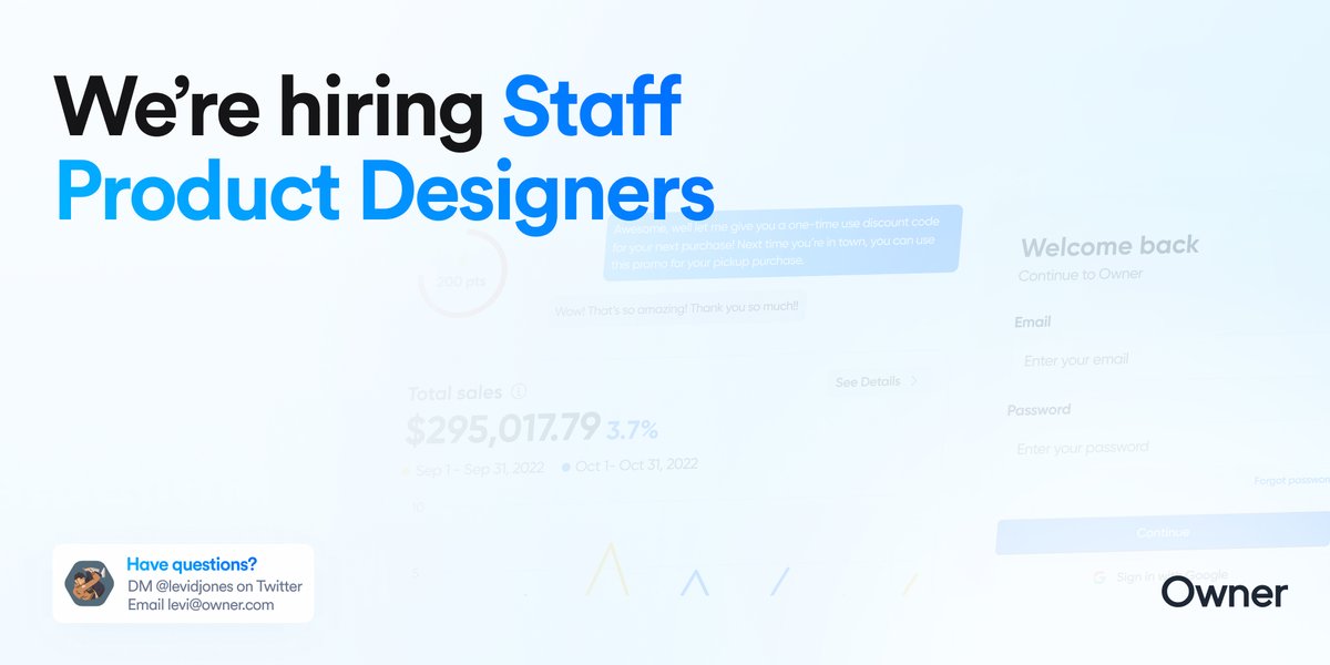 We're hiring Staff Product Designers at @owner to build the best all-in-one platform for restaurants! 🚀🎉 If you are an epic person who loves design, startups, working remotely, and food, check out the job description and DM me if you have any questions dribbble.com/jobs/151808-St…