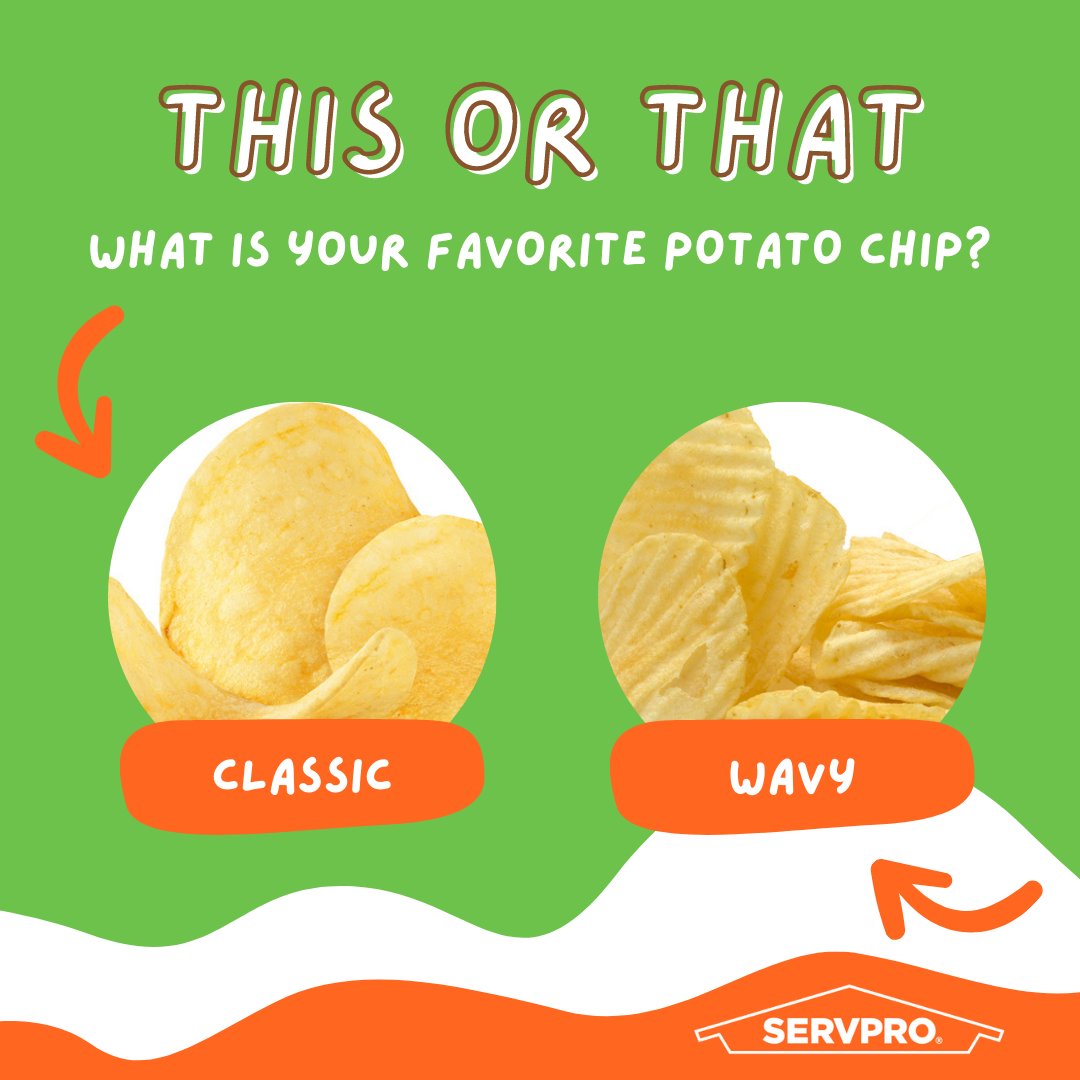 ServproPC's tweet image. Classic or wavy? Does it even matter if they&apos;re mushed into the carpet. . .

#nationalpotatochipday