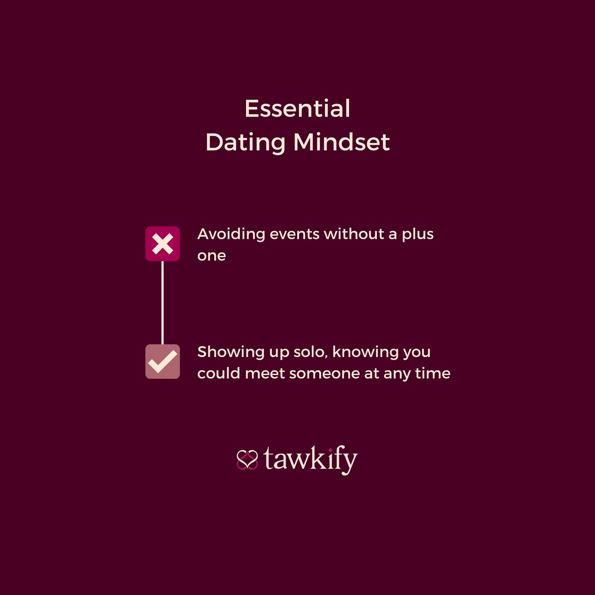 tawkify's tweet photo. Many will tend to avoid events if they don’t have a plus one, but shifting your mindset about this will help you realize that showing up solo gives you an opportunity to meet someone new. https://t.co/HG6ERuGUtU #mindset #chemistry #tawkifydating #datingtips #datingservice https://t.co/XC8TQgPOhg