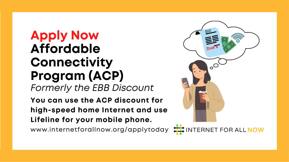 net4allnow's tweet image. YES, you can use the #AffordableConnectivity Program  (formerly #EBB) for your home #Internet bill AND apply #Lifeline to your mobile phone bill. Check eligibility qualifications at internetforallnow.org/applytoday
#InternetforAll Close the #DigitalDivide