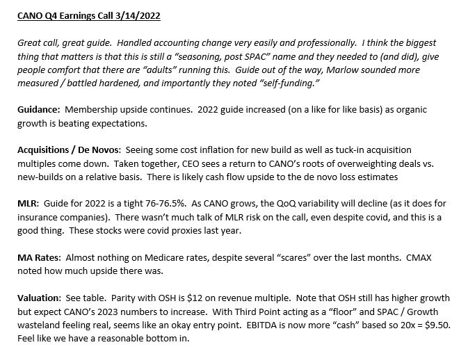 CorneliaLake's tweet photo. $CANO $OSH $CMAX $AGL

Nice call from $CANO

Combo of “soft” activism @ThirdPointLLC + continued execution + seasoning + reasonable entry valuation should start to work.  Private market for VBC remains at 3-4x revenue.  

20x EBITDA = $9.50 https://t.co/XpCZbG9cOQ