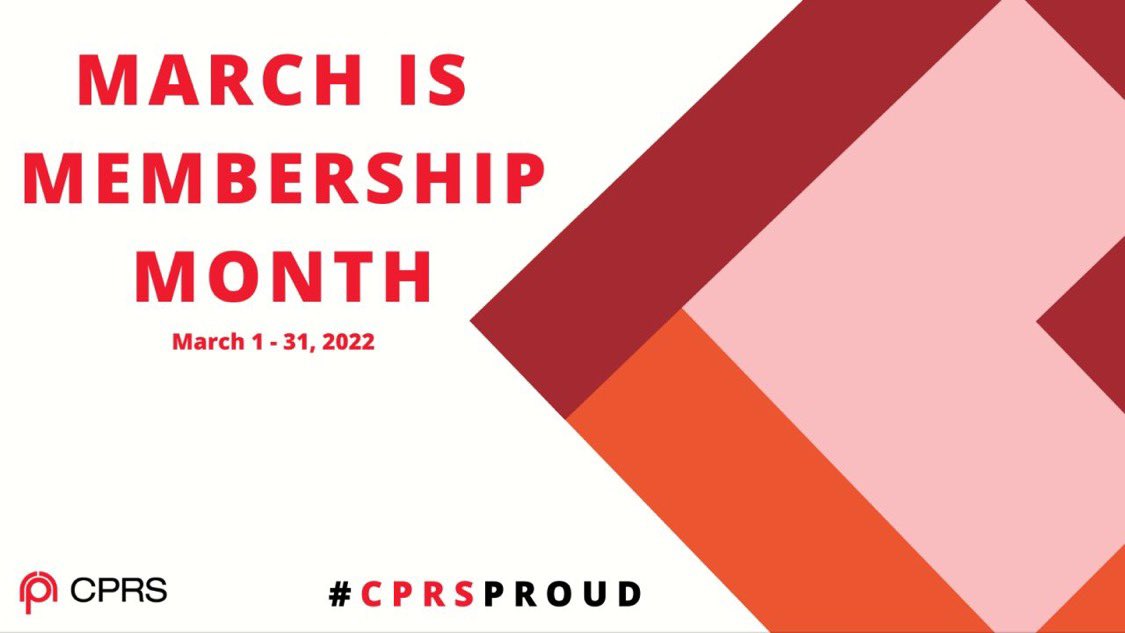 CPRSCalgary's tweet photo. Do you know someone who should be a CPRS member? This month, the member who refers the most new members that sign up from March 1 to 31, will be entered in a draw to win their (1) year complimentary CPRS membership. Let’s see a #CPRSCalgary member bring home the win! 
#CPRSproud https://t.co/7nhKv1Bntv