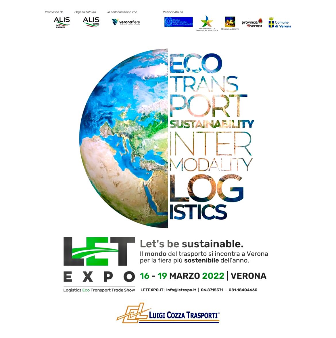 LctSpa's tweet photo. LETExpo - 𝐧𝐨𝐢 𝐜𝐢 𝐬𝐢𝐚𝐦𝐨!
Dal 16 al 19 marzo 2022 Veronafiere ospiterà la prima edizione di LET Expo – Logistics Eco Transport.

Logistica sostenibile.
Scopri di più al sito ufficiale della fiera qui > https://t.co/v5XGEnbcyx

#lctspa 
#luigicozzatrasporti
#alis
#letexpo https://t.co/QFTSkWVmqj