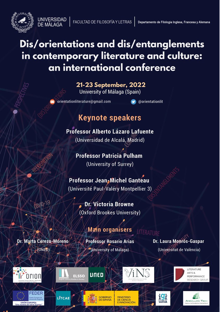 📢#CFP still open for our upcoming Conference "Dis/Orientations and Dis/Entanglements in Contemporary Literature and Culture", at <a href="/InfoUMA/">Universidad de Málaga</a> on 21-23 September 2022 @orientationlit 
⏰Deadline for proposals: 1 April. orionfiction.org/events/ 
Our 🔝keynote speakers⬇️⬇️⬇️