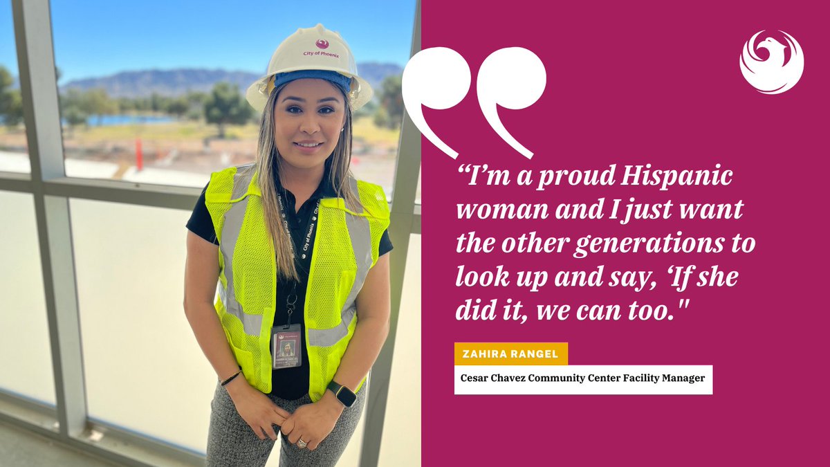 PhoenixParks's tweet photo. Ten years ago, Zahira Rangel started worked a part-time job with the City of Phoenix and is now the Facility Manager of the Cesar Chavez Community Center opening this year. She’s one of the amazing women leading the Parks and Recreation Department! #WomensHistoryMonth https://t.co/RgaT0YVRs7