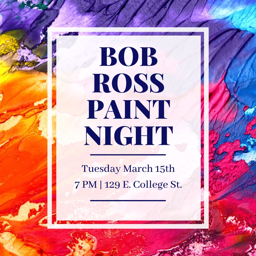 Come join us tomorrow night for bob ross paint night! You won’t want to miss this fun event! #sfawesley #sfa22 #sfa23 #sfa24 #sfa25