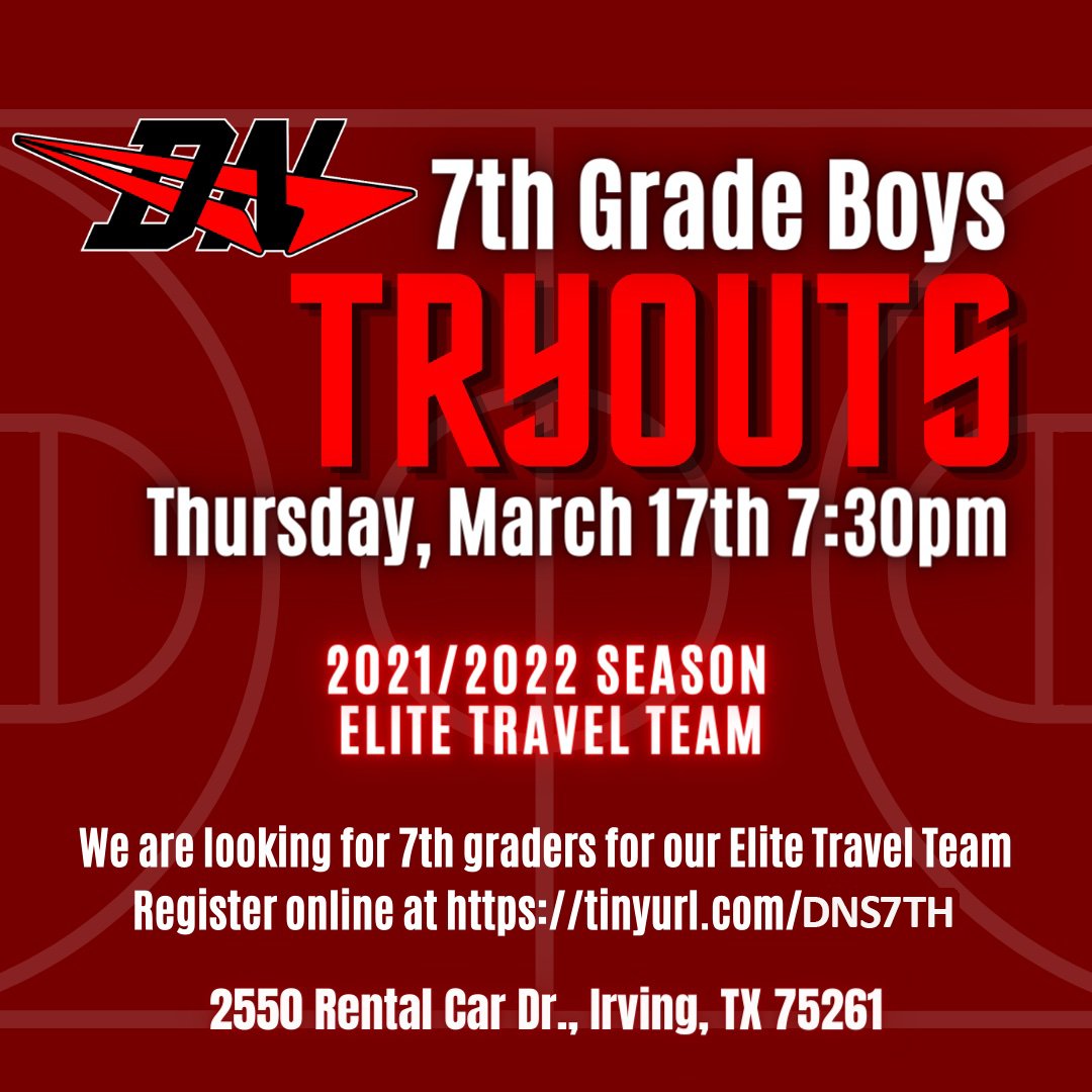 Drive Nation 7th Grade Boys Tryouts are this Thursday!!!! Register today at tinyurl.com/DNS7TH #drivenation #drivenationbasketball