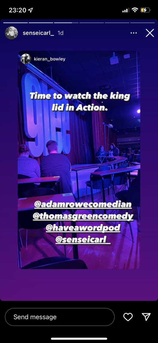 When the back of me and the GF make it on <a href="/SenseiCarl_/">〰️</a> insta story, from someone else posting that they are at the <a href="/adamrowecomedy/">Adam Rowe</a> Cardiff show while we are doing the exact same thing 😂