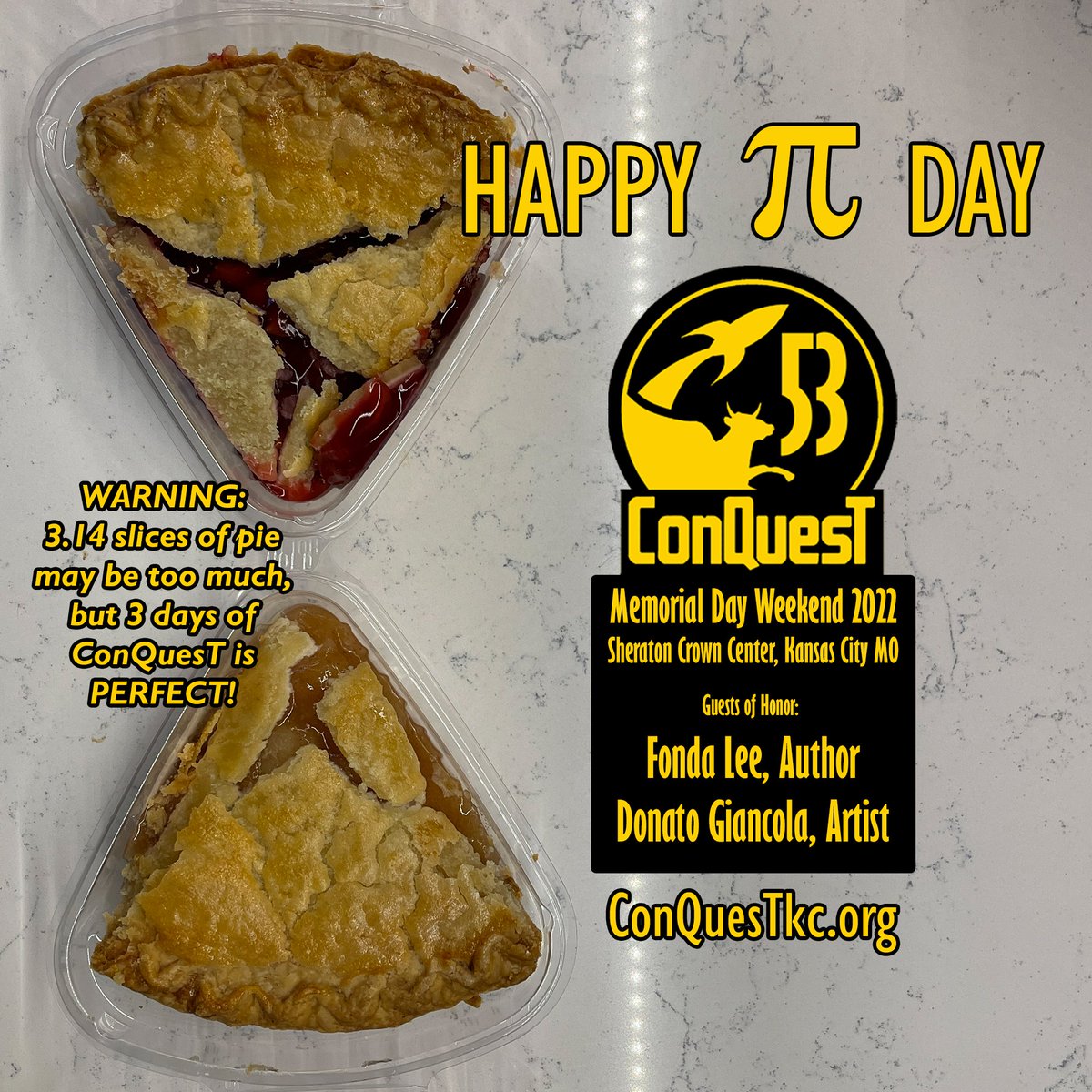 conquestkc's tweet photo. Happy PI day from https://t.co/bn3bxd3hBG. Registration is online at https://t.co/mwHLlklXRZ.  #conquestkc #fondaleebooks #sciencefiction #donato #fantasyart #fantasy #urbanfantasy #donatogiancolaart #fondalee #donatogiancola https://t.co/AUCsFIRf0Q