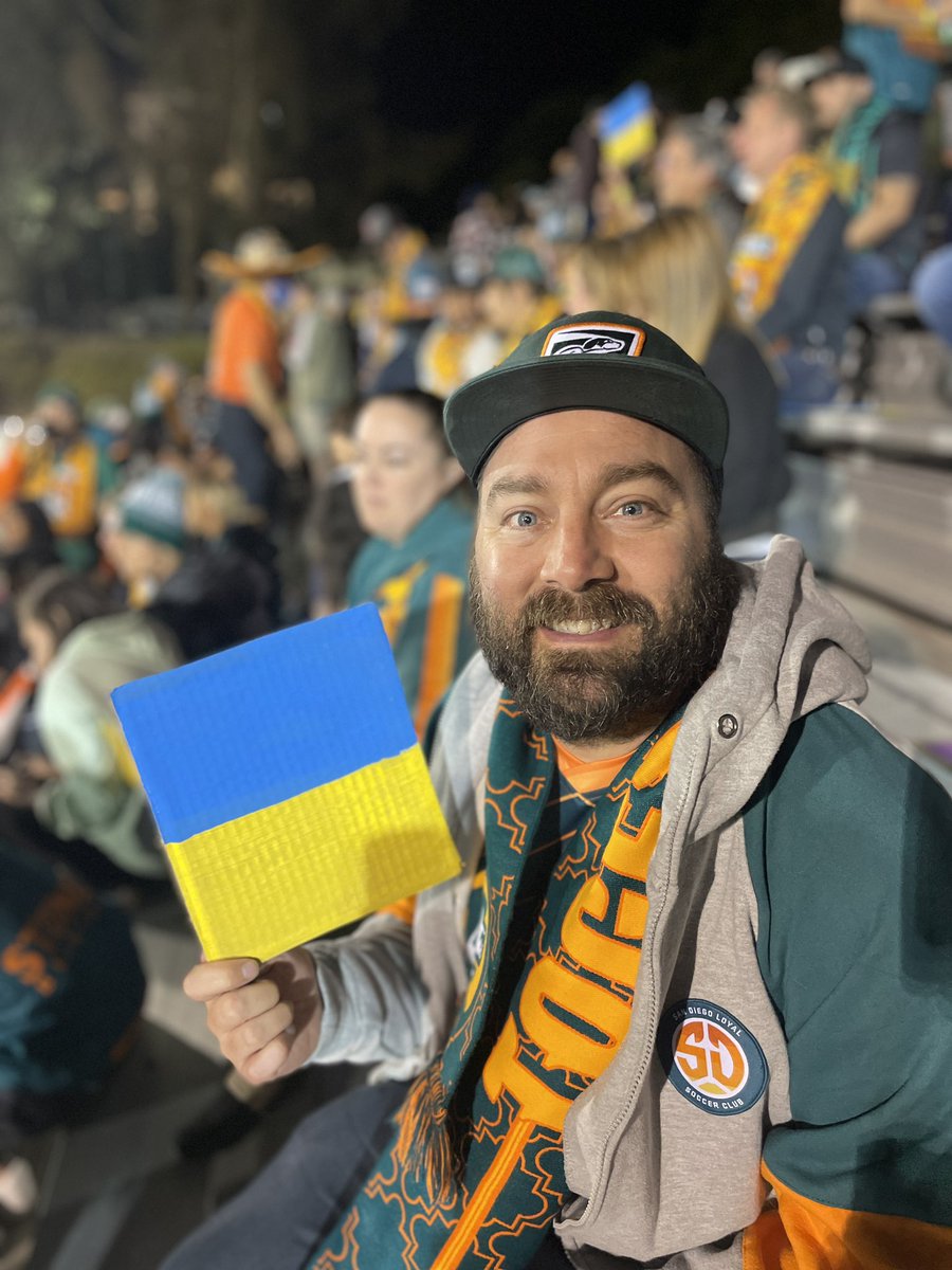 A nice woman made a hundred of these signs to hold up during the <a href="/SanDiegoLoyal/">San Diego Loyal</a> game. #WeStandWithUkraine