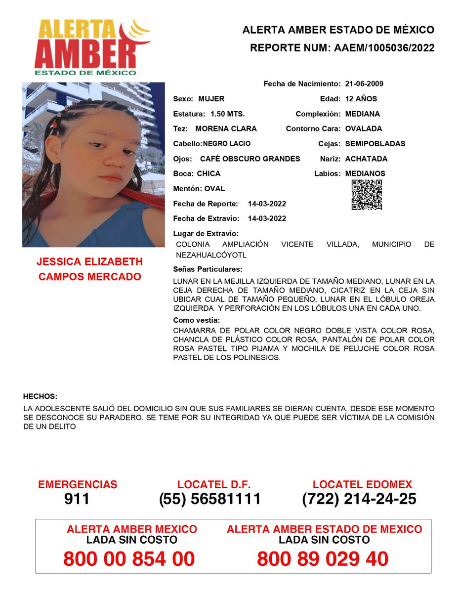 FiscaliaEdomex's tweet photo. 🔻Tu apoyo es importante, ayúdanos a difundir, cualquier información para localizar a la siguiente persona comunícate al 📞800 890 2940 Alerta Amber Edoméx y ☎️800 7028 770 #FiscalíaEdoméx https://t.co/fnlgIZ8YZD