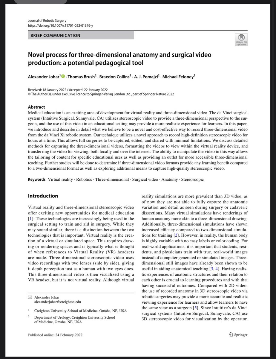 Michael Feloney (@feloneymichael) on Twitter photo Excellent Job Alex, Tom, Braedon and AJ. Getting a project done at <a href="/CreightonUro/">Creighton Urology</a> #VirtualRealitySurgery #StereoscopicSurgery #SurgicalEducation Excellent Job Alex, Tom, Braedon and AJ. Getting a project done at <a href="/CreightonUro/">Creighton Urology</a> #VirtualRealitySurgery #StereoscopicSurgery #SurgicalEducation