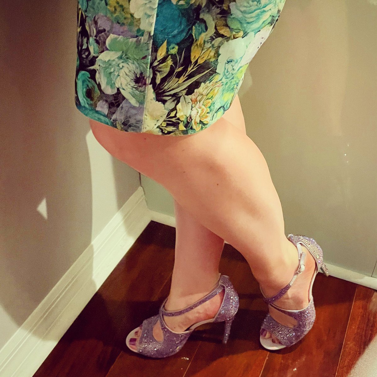 If one day of green is #goodluck than a week of green has to be better! Love these @betseyjohnson #purpleheels as a compliment to today’s #greendress #happystpatricksday #betseyjohnson #sparklyheels #shoelove365 #shoes #shoelove #shoelover #heellove #heellover #highheels #heels