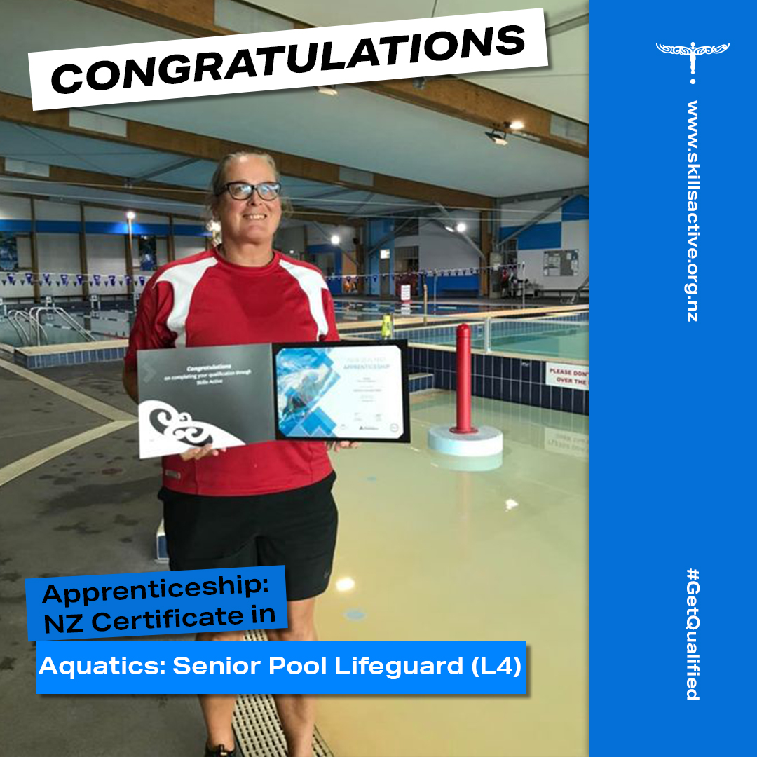Daniella, from Westland Recreation Centre, continues to keep stretching her knowledge. 🙌 She has now completed her apprenticeship for the NZ Cert in Aquatics: Senior Pool Lifeguard (Level 4) - Congrats Daniella! So proud of your mahi and excited to see what you do next 🤩