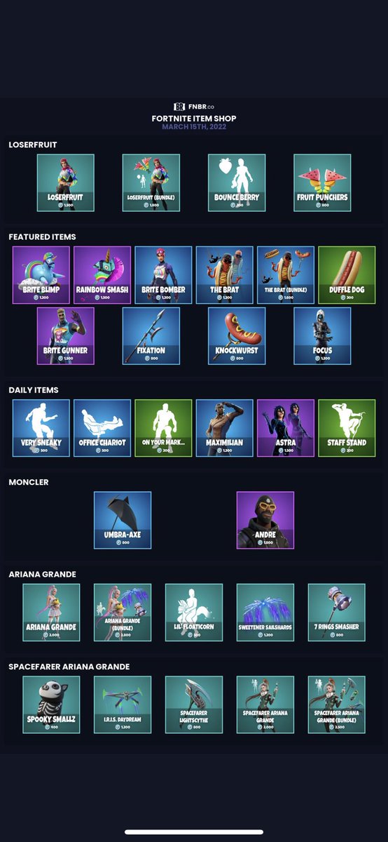 Fortnit03449972's tweet photo. #Fortnite item shop for March 15 2022 https://t.co/vDtVaseYok
