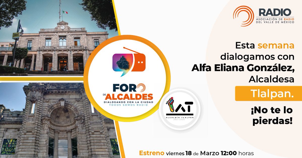 La <a href="/arvmradio/">ARVM</a> platica, en el Foro de Alcaldes, con Alfa Eliana González <a href="/alfagonzalezm/">Alfa González</a>, Alcaldesa de Tlalpan <a href="/TlalpanAl/">Alcaldía Tlalpan</a>. 
📆 18 de Marzo
                                                                                          #arvm #todossomosradio