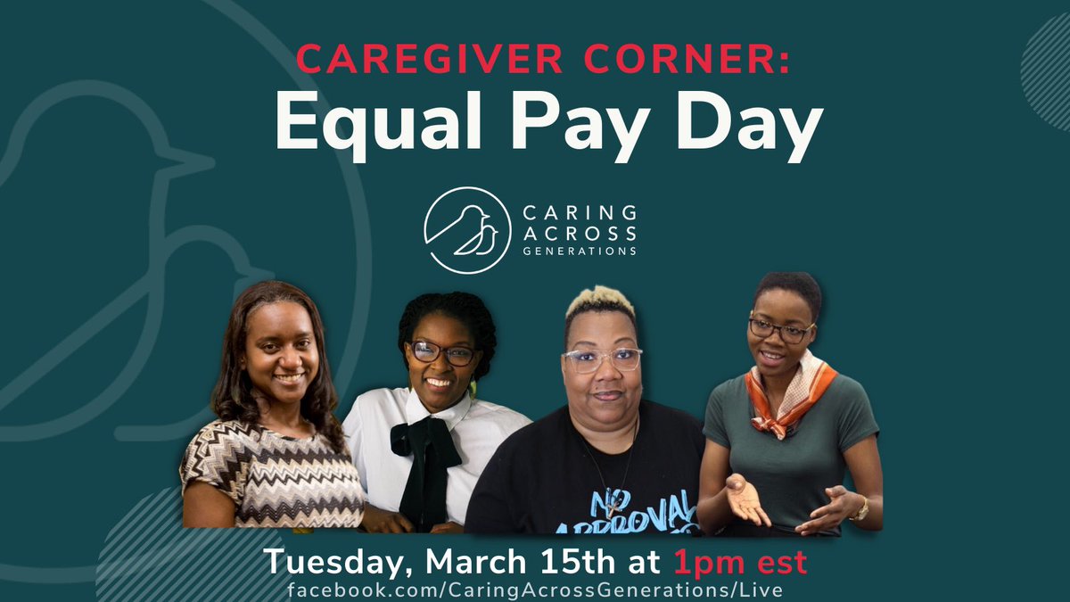 I am excited to have this conversation on #EqualPayDay through the lens of #care and #DevelopmentalDisabilitiesAwarenessMonth. Joined by @TraceyThomGron, Sheree Hollaway, and Dr. Victoria Nneji!

Tune in – @CaringAcrossGen Facebook page tomorrow @ 1 pm ET! go.Facebook.com/caringacrossge…