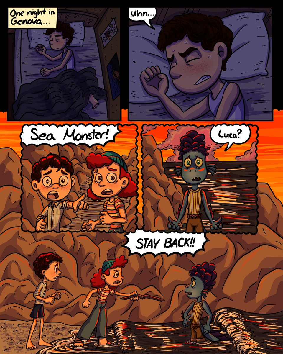 mattespoart's tweet photo. A Luca fan comic; post movie. The rest of the comic out on Instagram (links down below), a dub will be coming soon👀 

#luca #pixarluca #lucapaguro #albertoscorfano #giuliamarcavaldo 
#comicart #fanart #lucafanart #art #comic #fancomic #pixar https://t.co/YjBcM3OVSG
