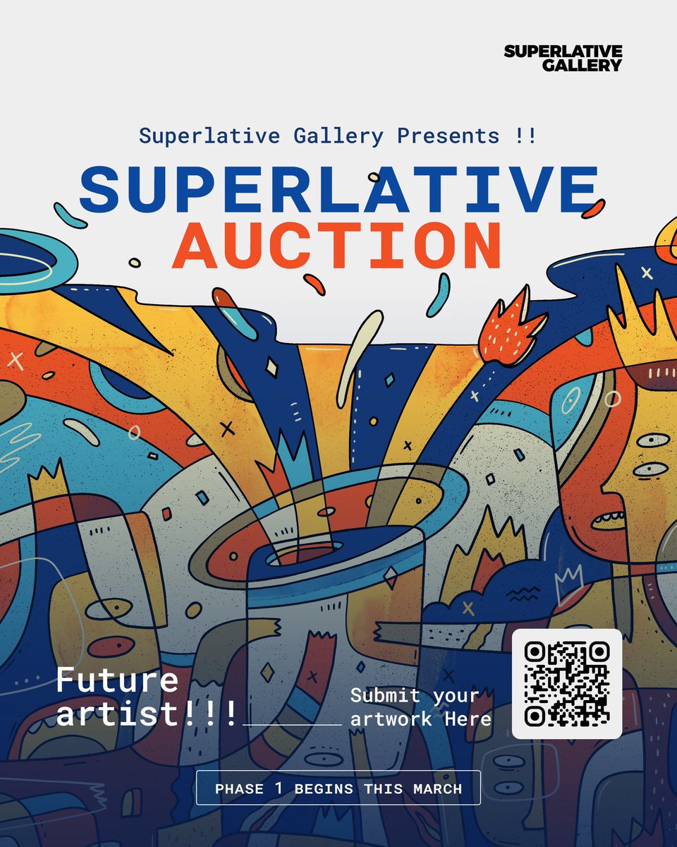 CALLING FUTURE ARTISTS! 

Get your artwork ready because <a href="/sssgallery/">Superlative Gallery</a> will be hosting the first Superlative Auction!

Phase 1 submission is open now until 22 March 2022!
Scan the barcode on the flyer for more information.

We Like The Art &amp; Stay Superlative!

#NFTCommunity #NFT