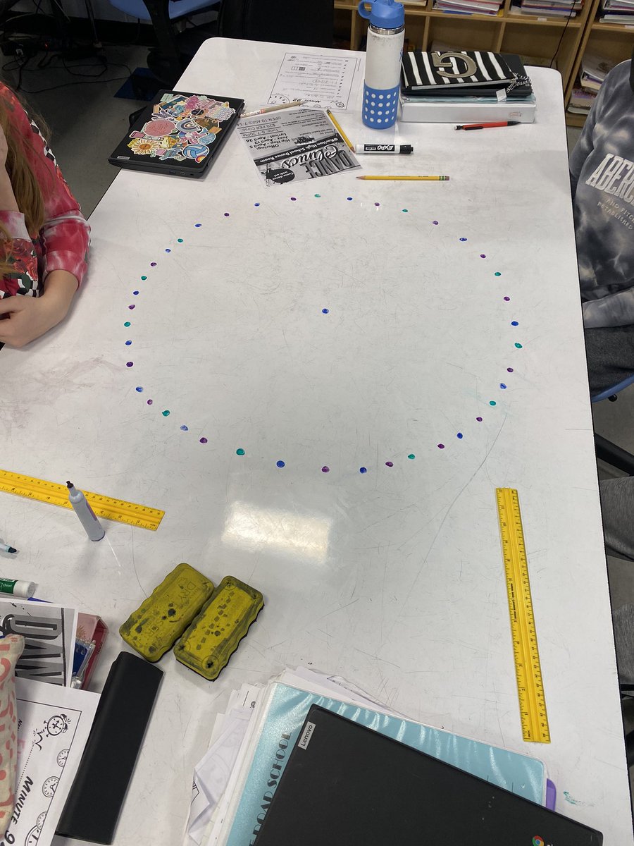 MrRusso_CRS's tweet photo. Making circles with a series of equidistant points.  Then checking out how Pi works with circumference and area. Happy Pi Day. #piday2022 #CRSMustangs https://t.co/XIagNPw8uF
