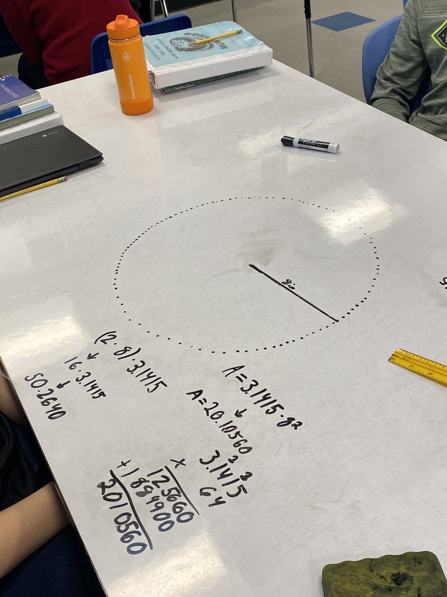 MrRusso_CRS's tweet photo. Making circles with a series of equidistant points.  Then checking out how Pi works with circumference and area. Happy Pi Day. #piday2022 #CRSMustangs https://t.co/XIagNPw8uF